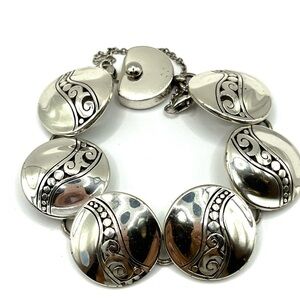 Brighton Silver Bracelet Round Disc Swirl Design with Safety Chain